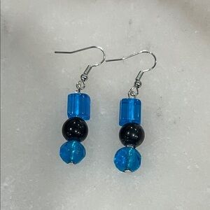 Artisan Blue and Black Glass Beaded Earrings